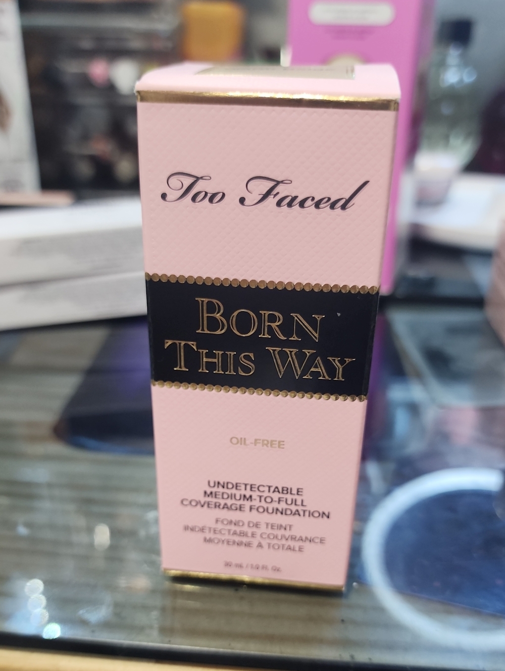 Too Faced Born This Way Foundation Box in Pink with Gold Accents